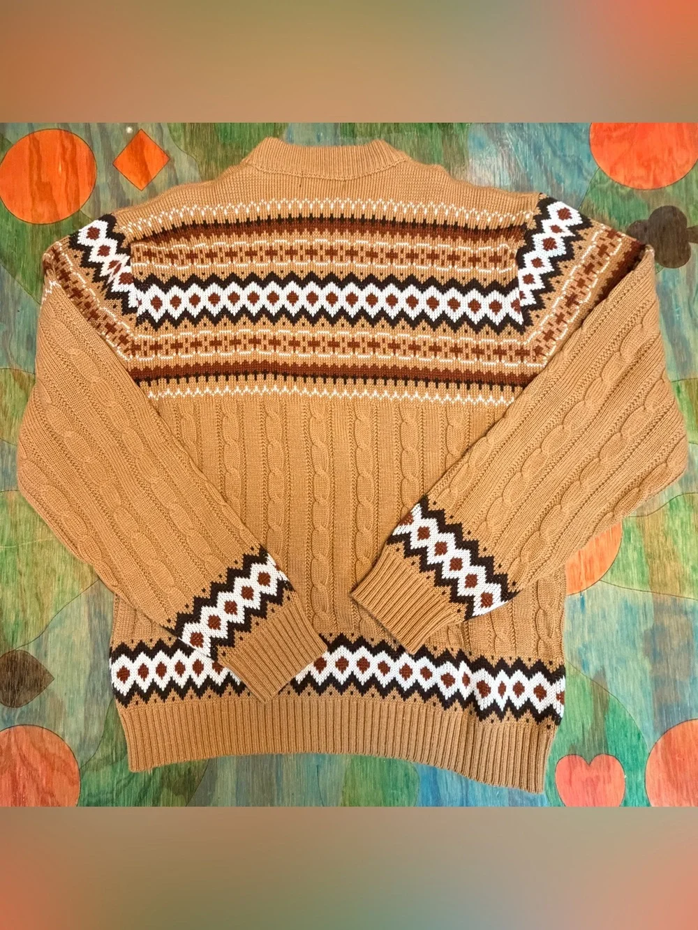 Vintage JCPenny Mens Grandpa Cable-knit Brown Acrylic Sweater Size Large Pullove